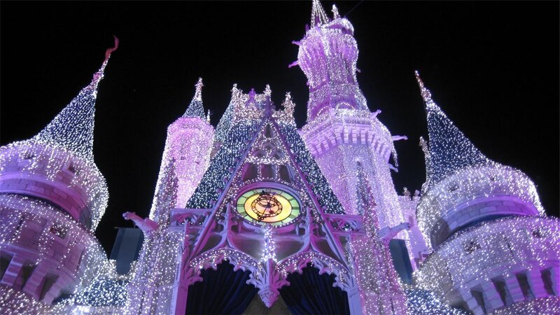 illuminated castle at night
