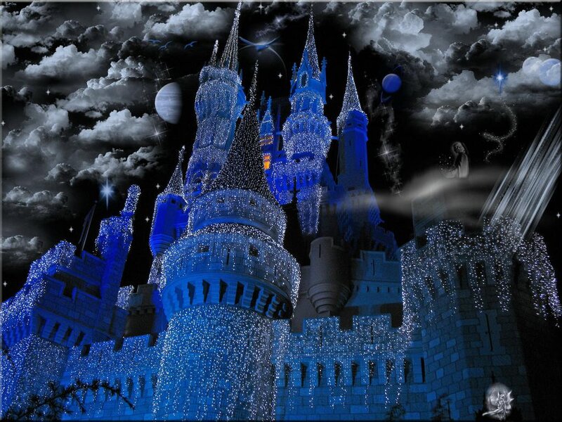 Illuminated Castle at Night — Blue, Magical