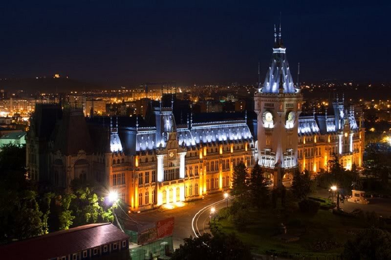 Illuminated Castle at Night — Blue