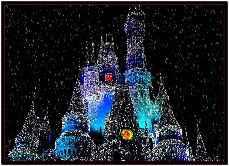 Illuminated Castle in Snow
