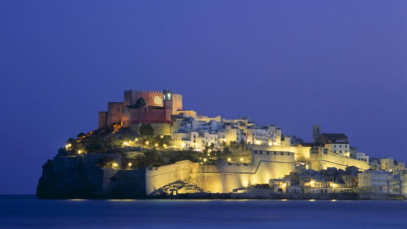 Illuminated Castle on Hill — Blue