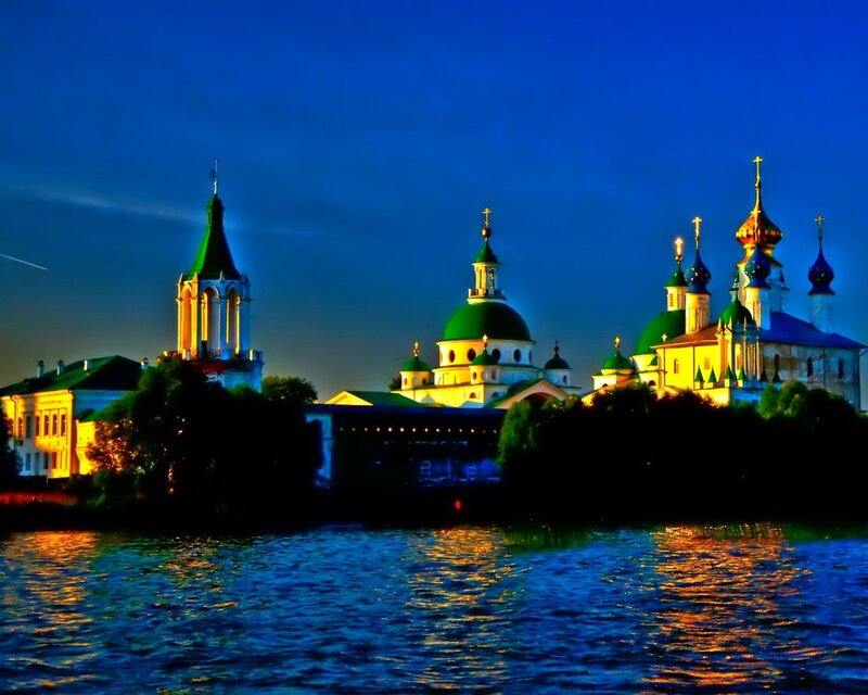 illuminated cathedral at dusk