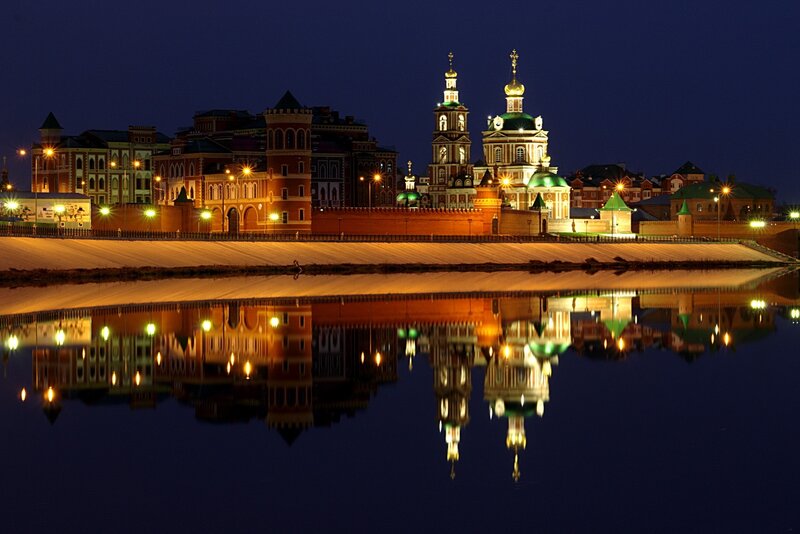 Illuminated Cathedral at Night — Blue