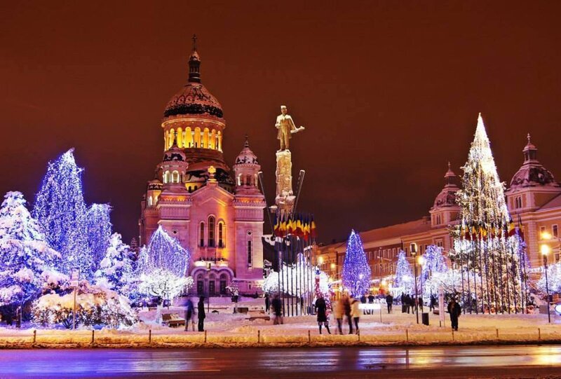 Illuminated Cathedral at Night — Red