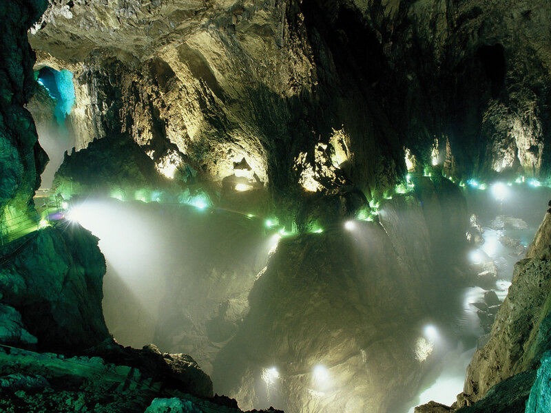 illuminated cave interior