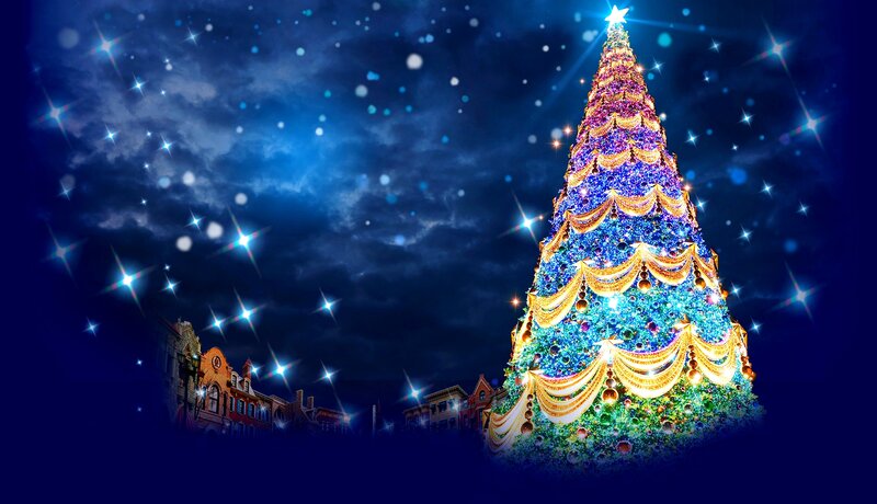 Illuminated Christmas Tree — Blue, Festive, Night, Digital Art, Sky