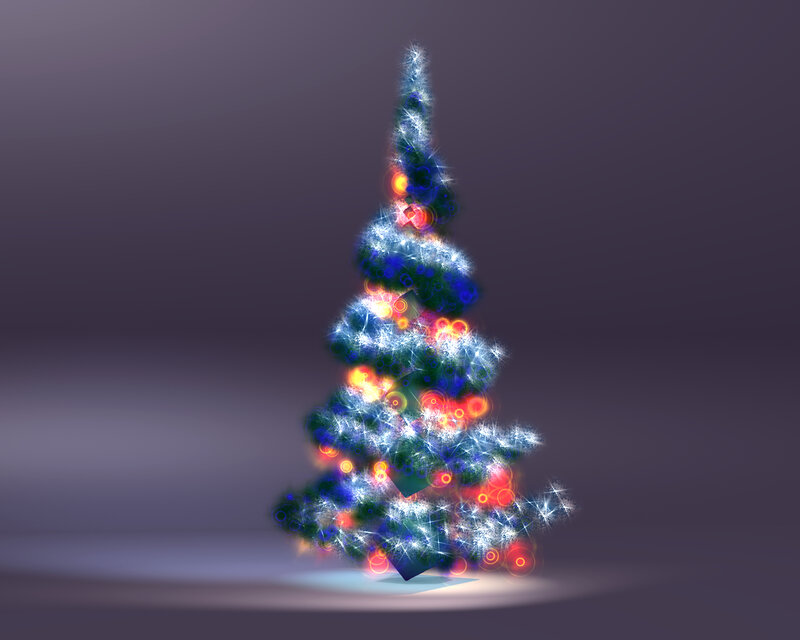 Illuminated Christmas Tree — Blue, Festive, Night, Digital Art