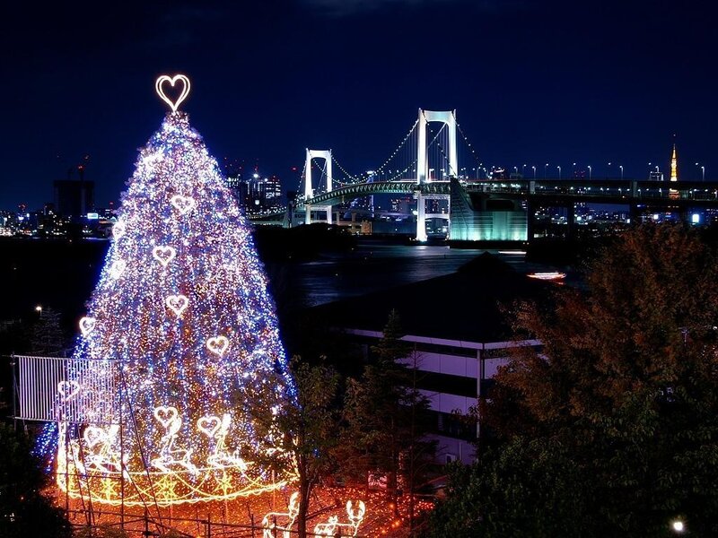 Illuminated Christmas Tree — Blue, Festive, Night