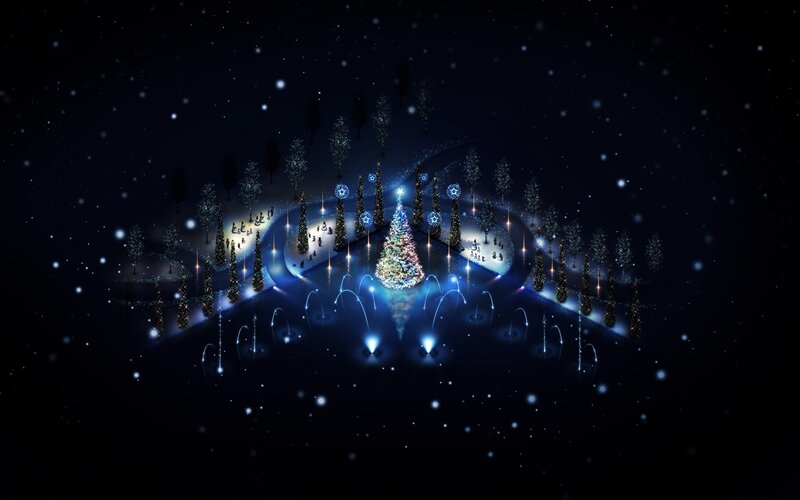 Illuminated Christmas Tree — Blue, Magical, Night, Digital Art