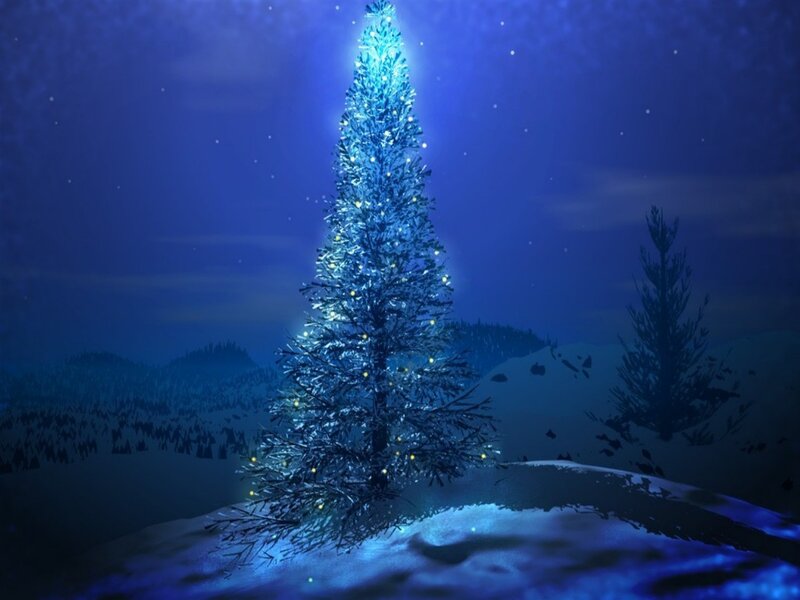 Illuminated Christmas Tree — Blue, Serene, Night, Digital Art