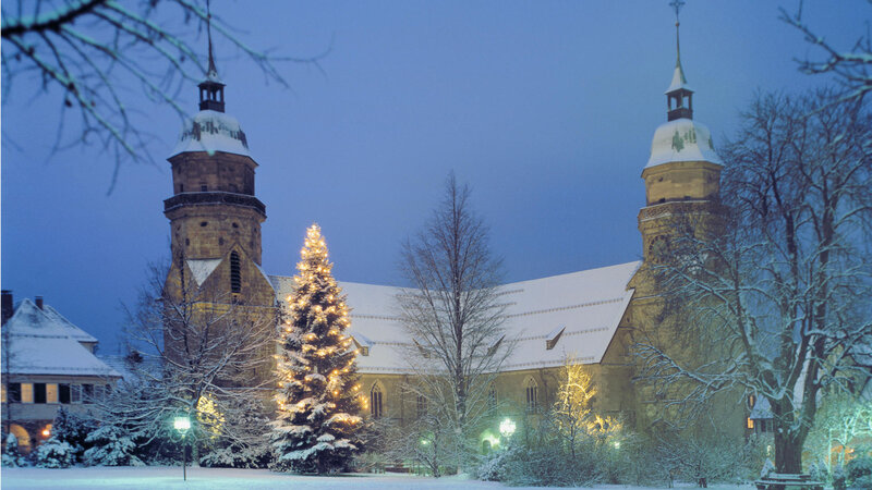 Illuminated Christmas Tree — Blue, Serene, Winter