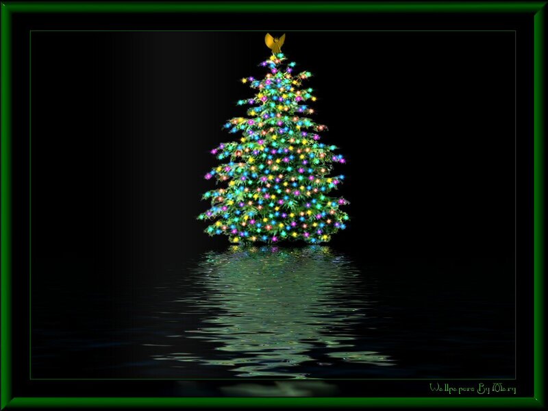 Illuminated Christmas Tree — Green, Festive, Night, Digital Art