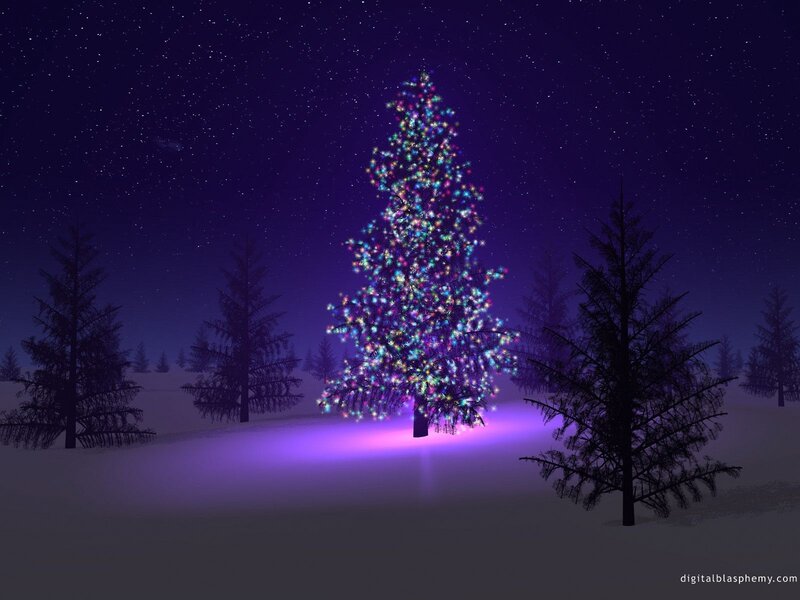 Illuminated Christmas Tree — Purple, Serene, Night, Digital Art