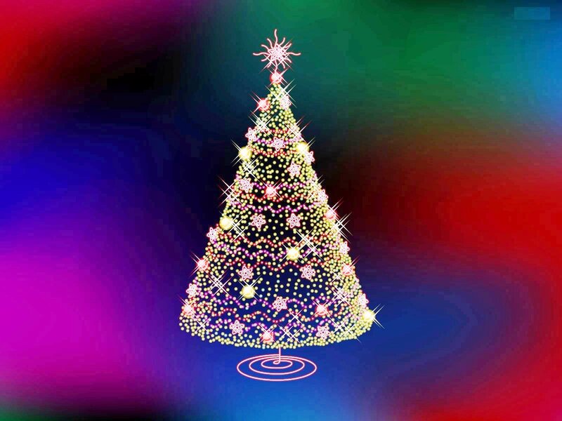Illuminated Christmas Tree — Red, Festive, Night, Digital Art