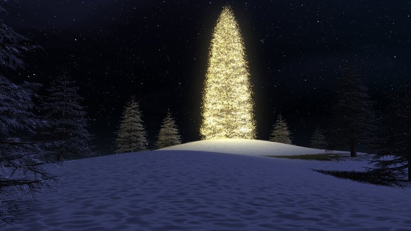 Illuminated Christmas Tree — White, Serene, Night, 3d Render