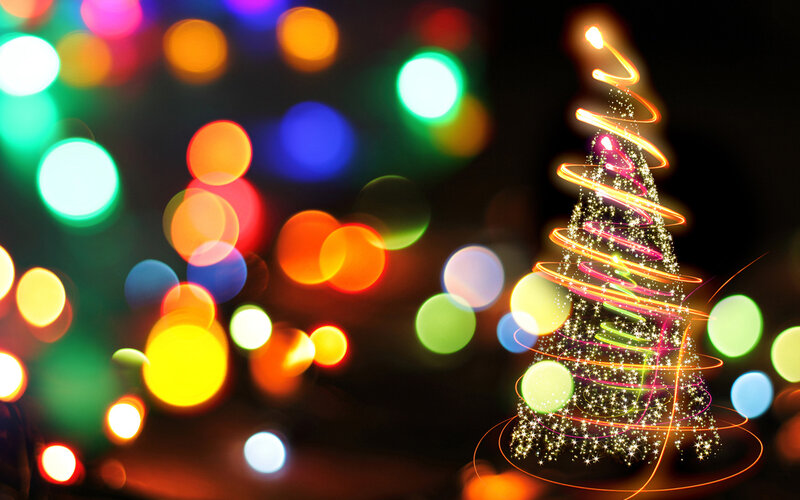 Illuminated Christmas Tree — Yellow, Festive, Night, Digital Art