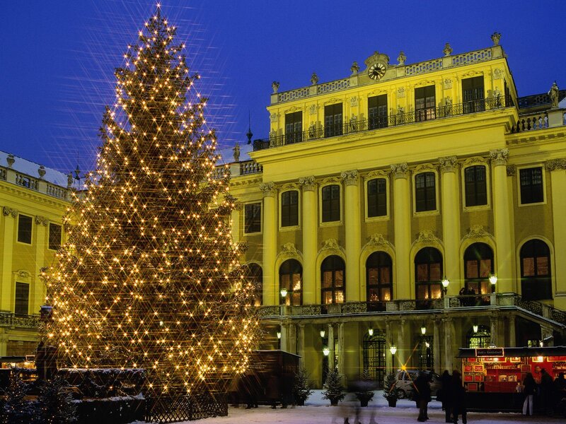 Illuminated Christmas Tree — Yellow, Festive, Night