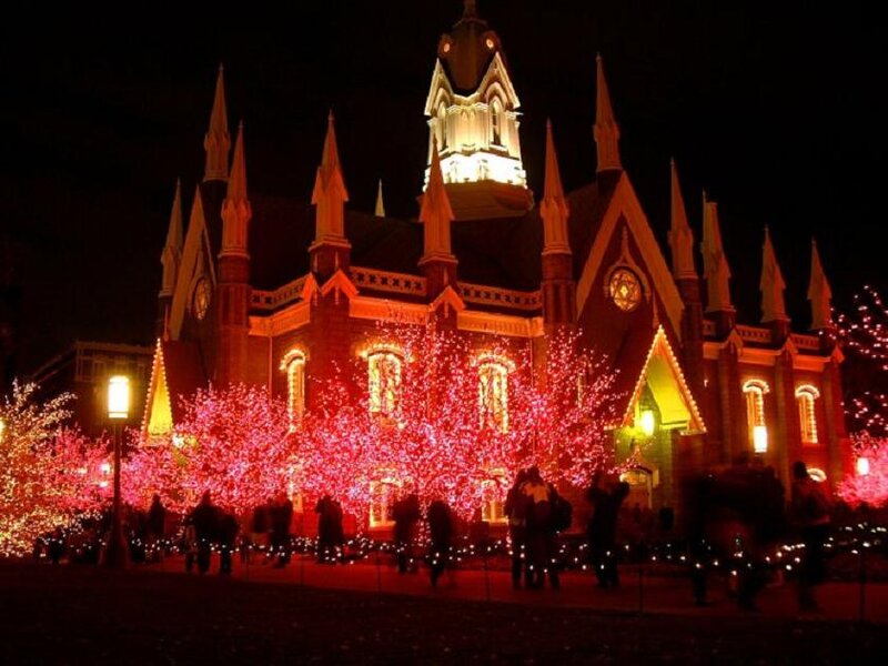 Illuminated Church at Night — Red