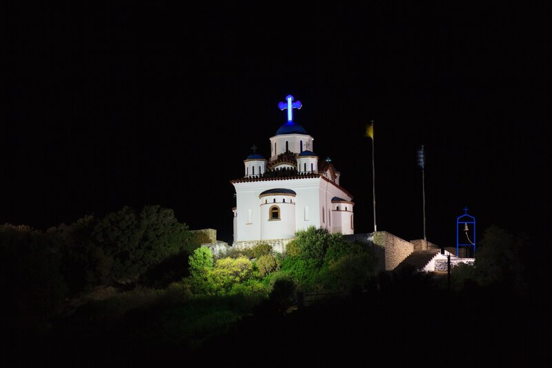 Illuminated Church at Night — White, Serene