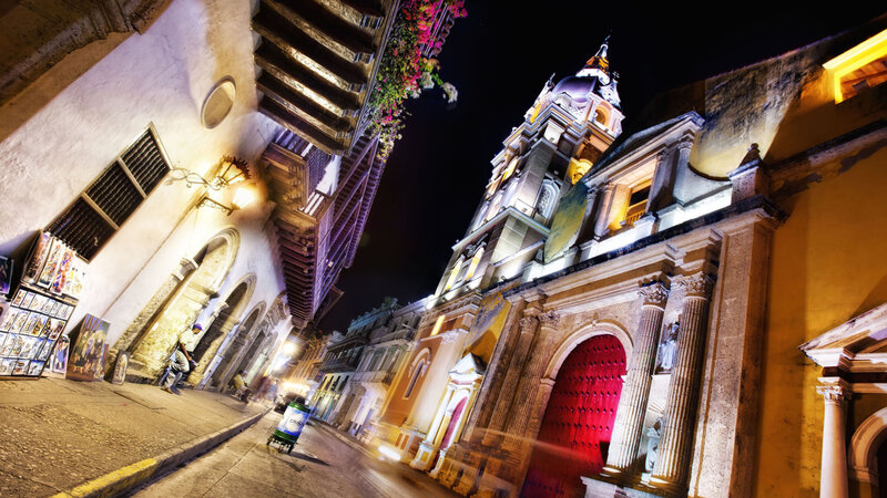 Illuminated Church at Night — Yellow, Dramatic