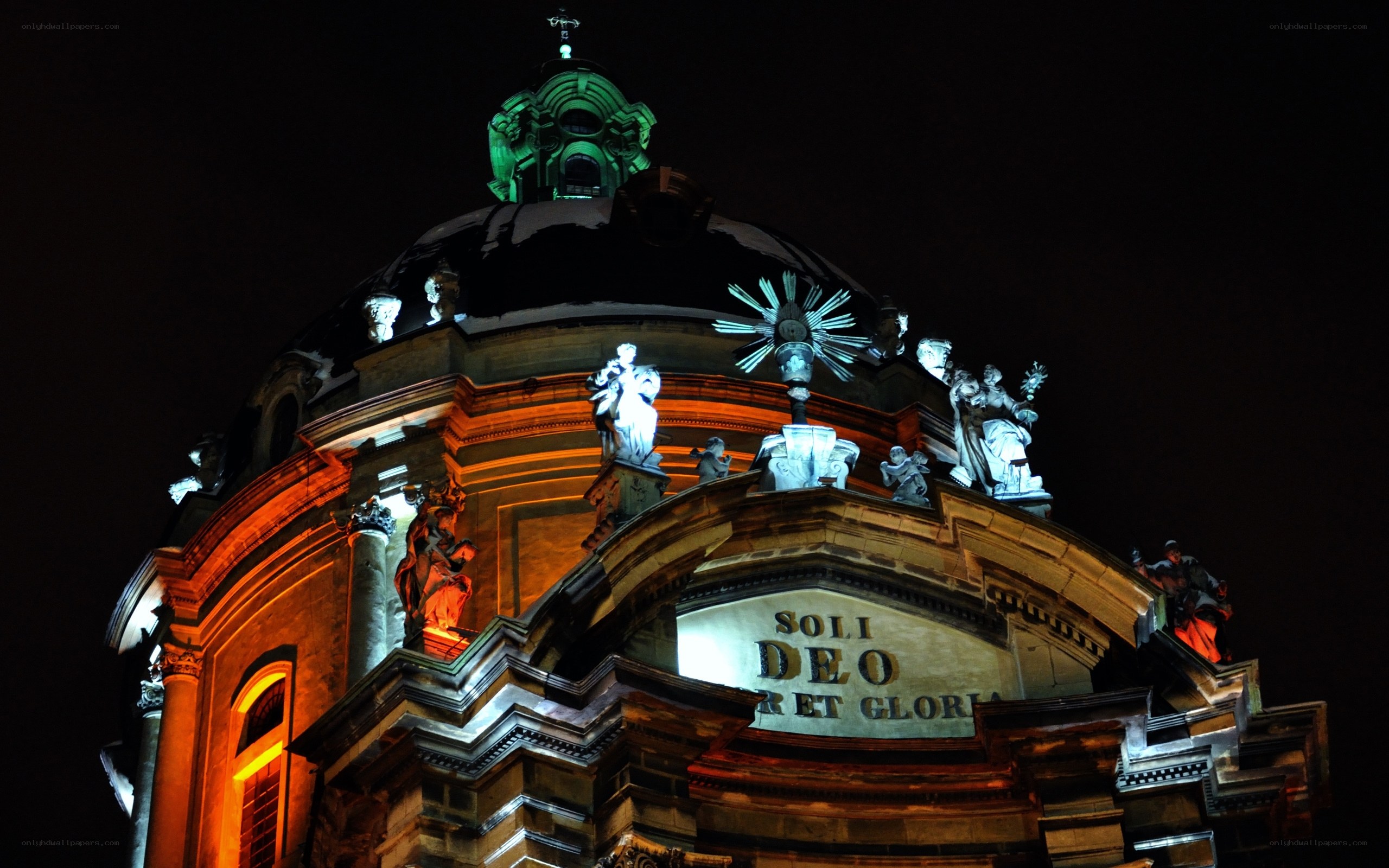 illuminated church dome at night