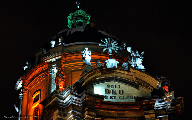 illuminated church dome at night