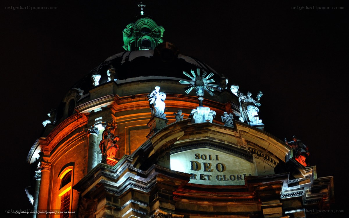 illuminated church dome at night