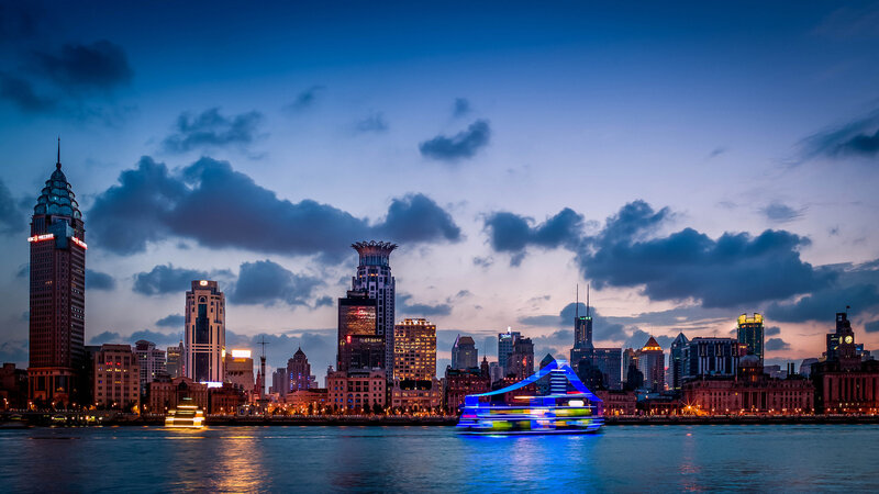 Illuminated City Skyline — Blue, Dramatic