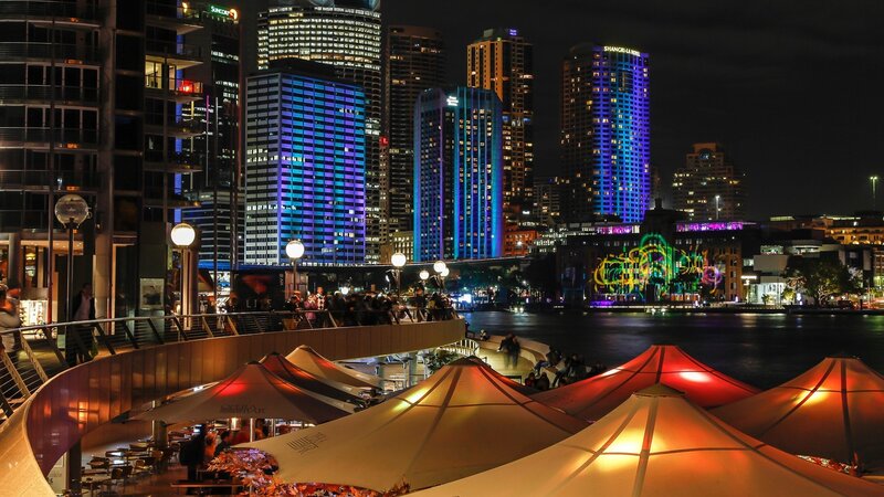 Illuminated City Skyline — Blue, Vibrant