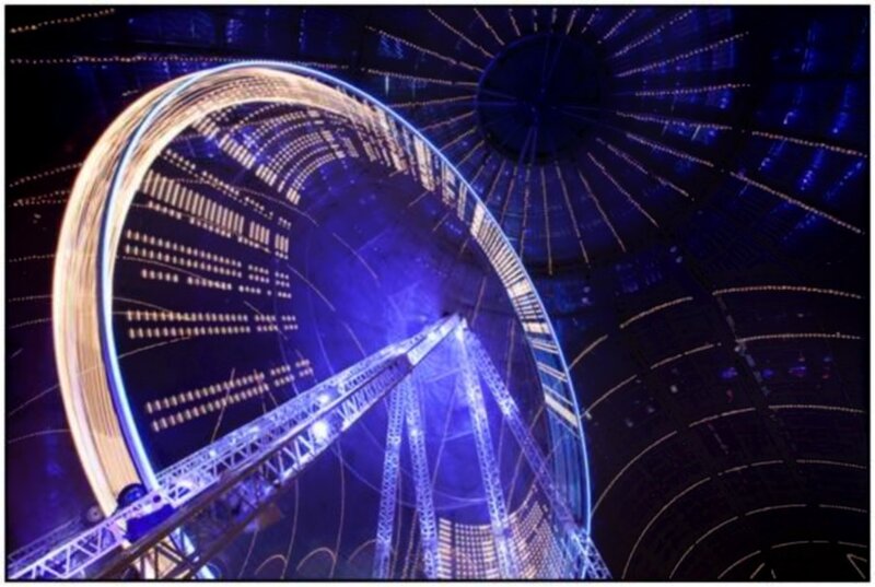 illuminated ferris wheel at night