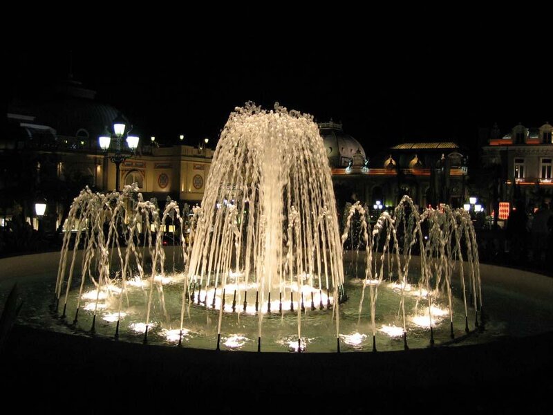 Illuminated Fountain at Night — Black