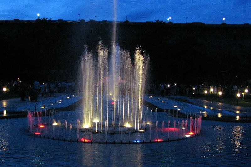 Illuminated Fountain at Night — Blue