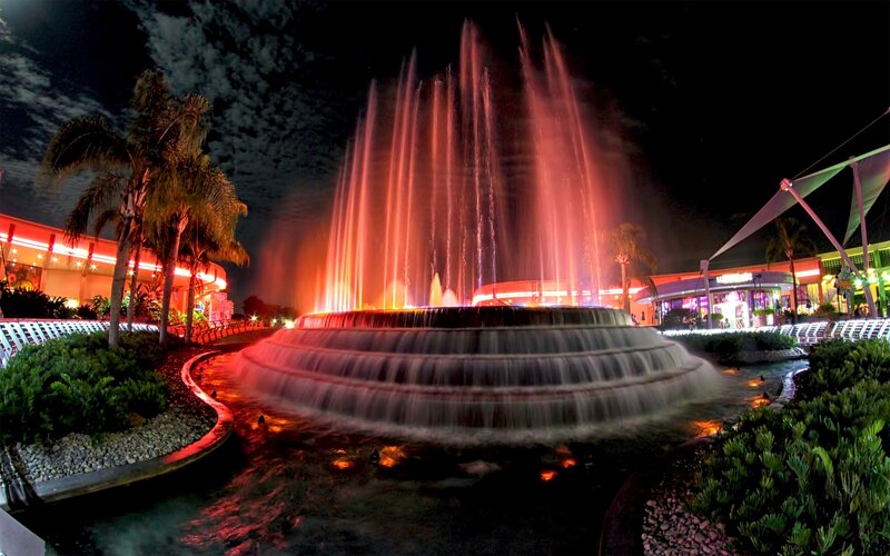 Illuminated Fountain at Night — Red