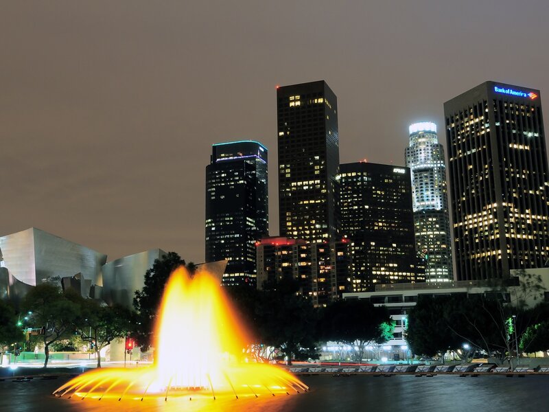 Illuminated Fountain at Night — Yellow, Urban