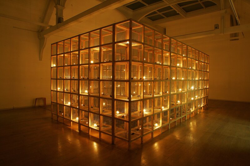 illuminated grid art installation