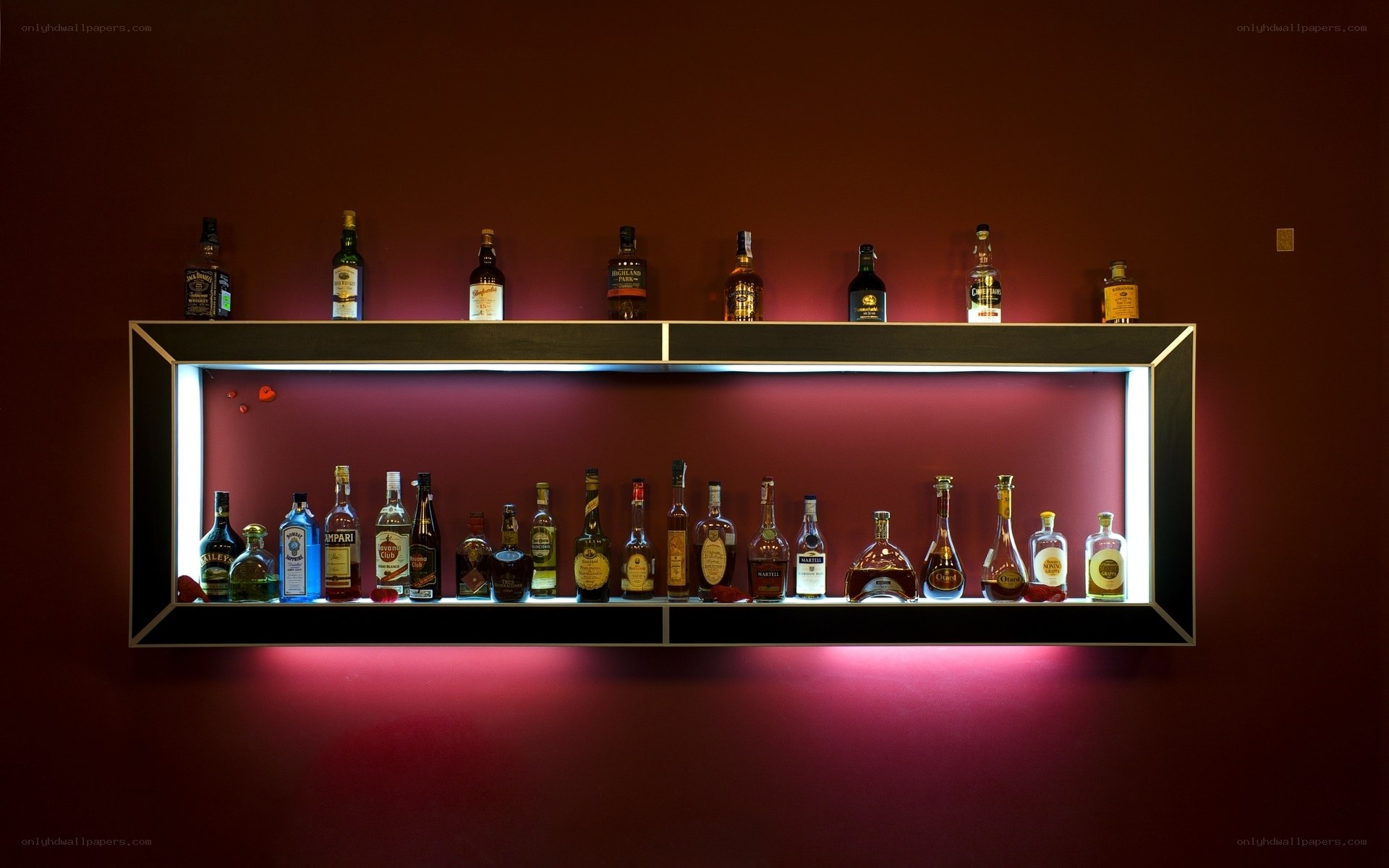 illuminated liquor shelf display