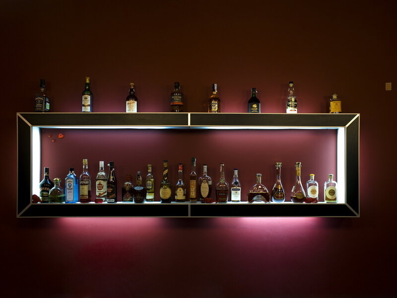 Illuminated Liquor Shelf — Maroon