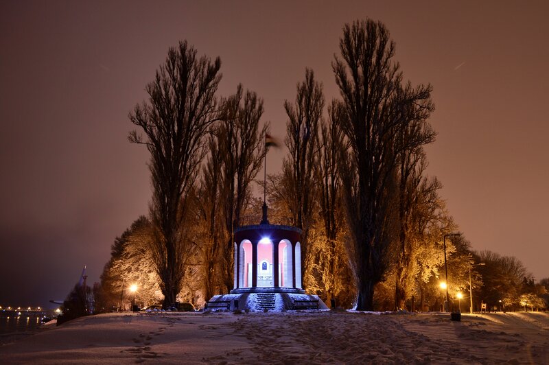 Illuminated Monument in Snow