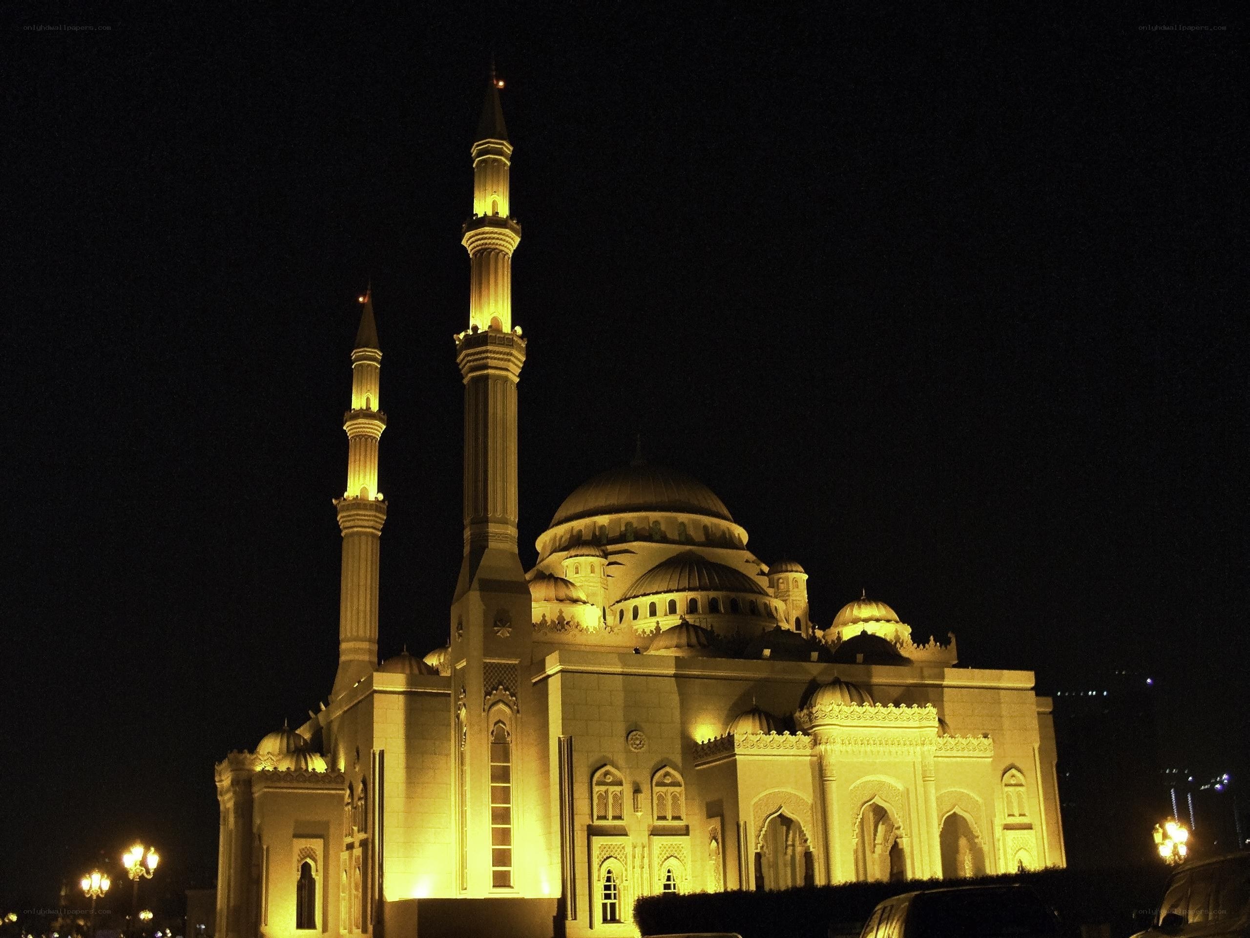 illuminated mosque at night