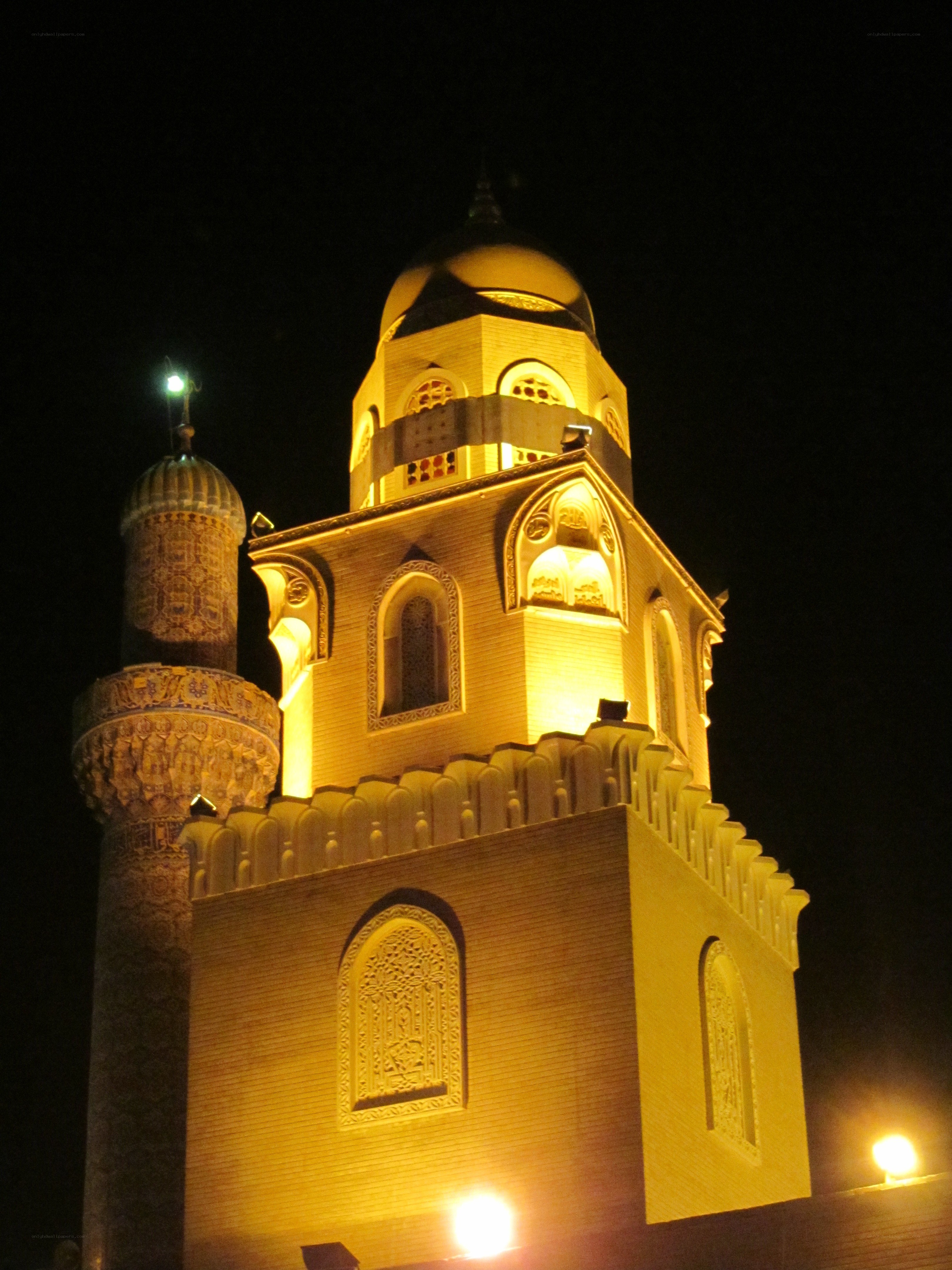 illuminated mosque at night