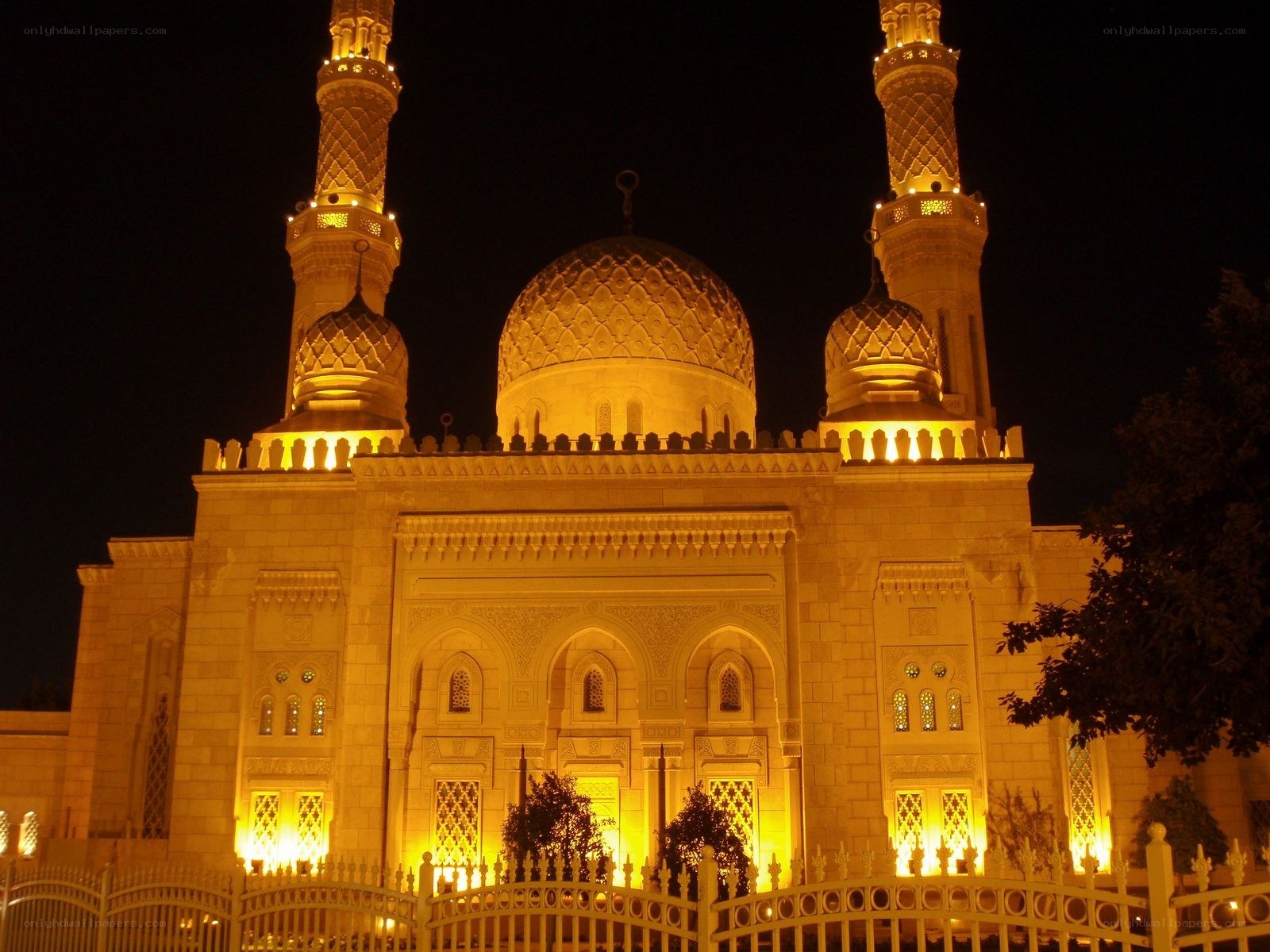 illuminated mosque at night