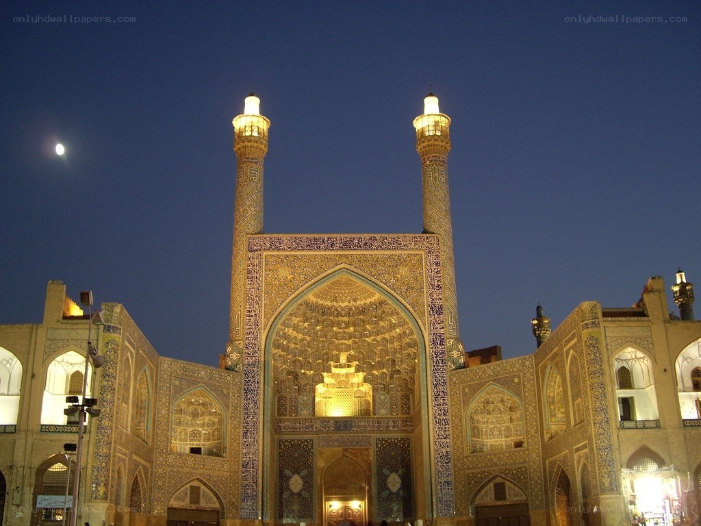 illuminated mosque at night