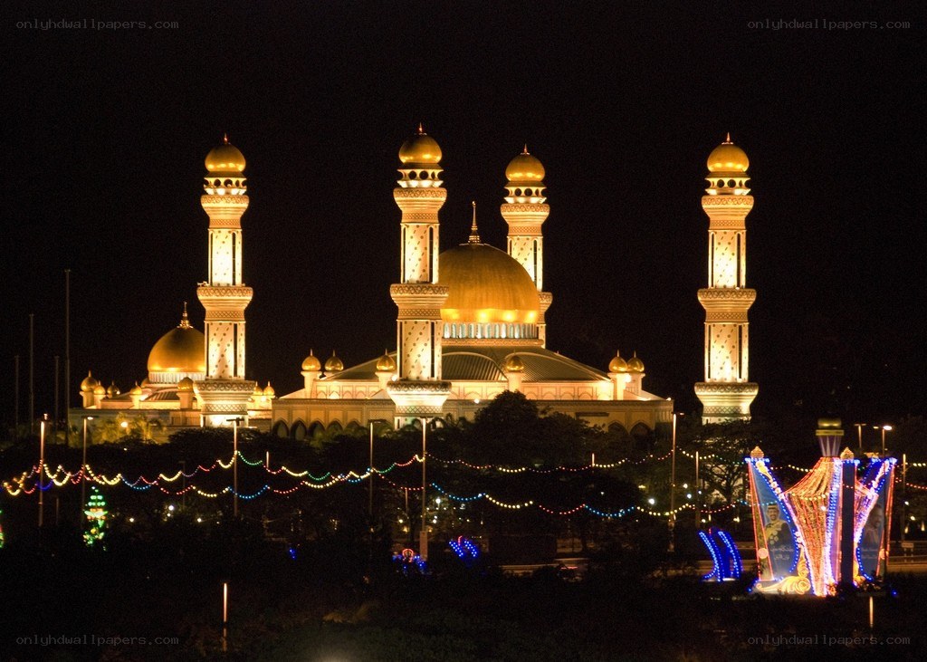 illuminated mosque at night