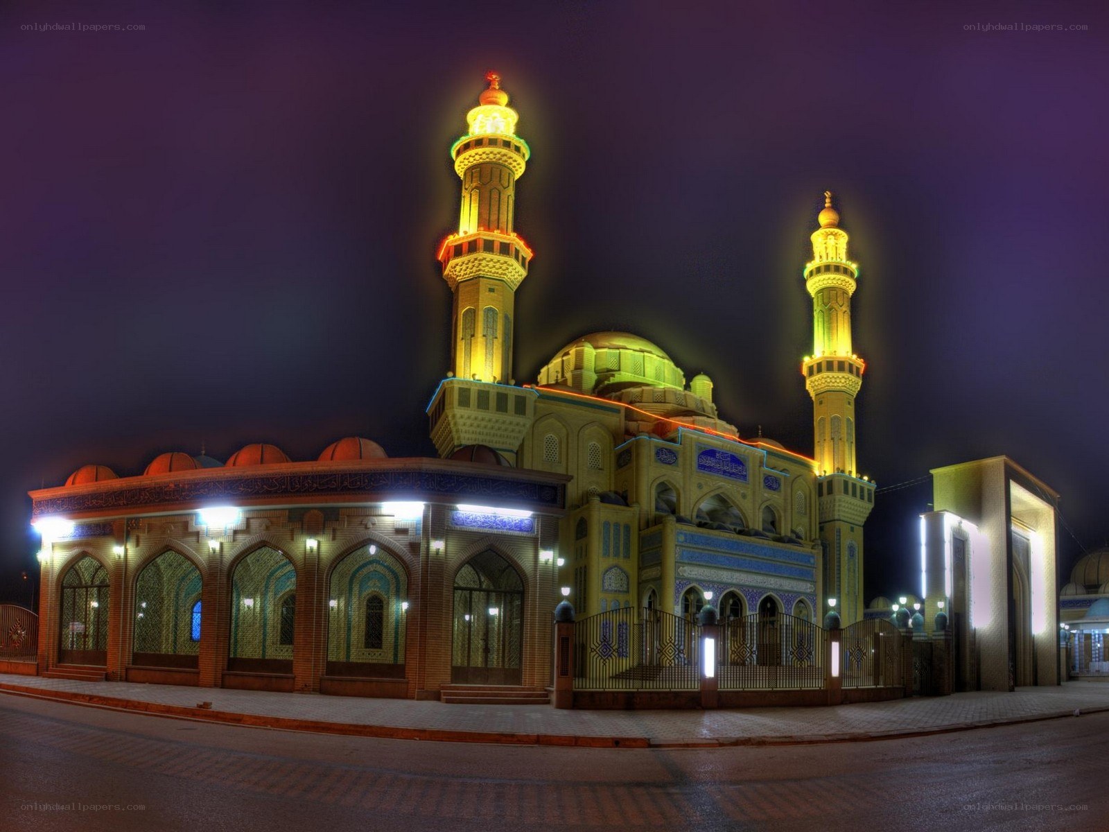 illuminated mosque at night