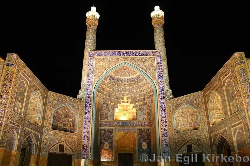 illuminated mosque at night