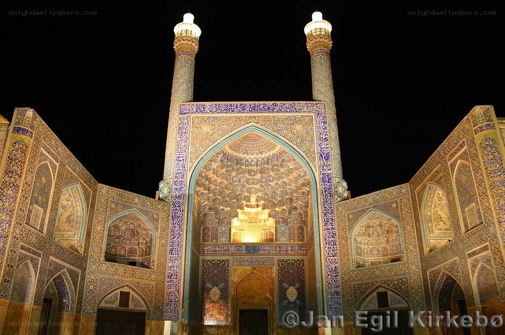illuminated mosque at night