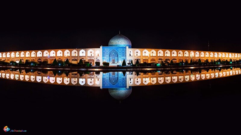 Illuminated Mosque at Night — Blue, Serene, Photograph, Dome