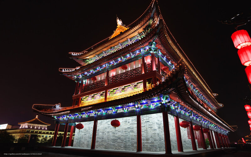 Illuminated Pagoda at Night — Black, Dramatic
