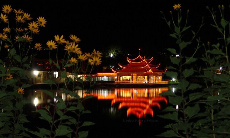 Illuminated Pagoda at Night — Black