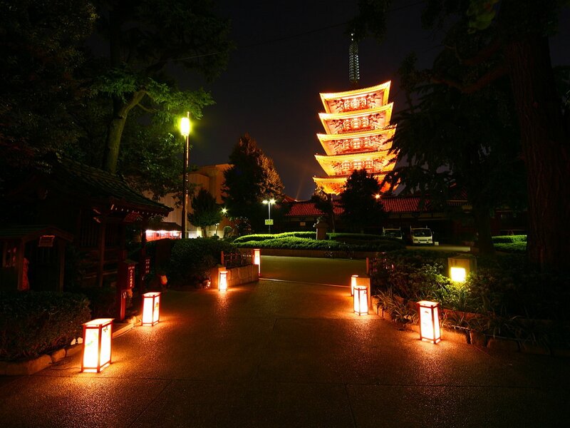 Illuminated Pagoda at Night — Orange